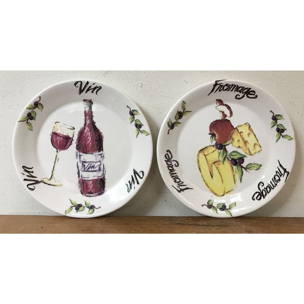 Set Pair 2 Vintage 90s Bella Ganz Italian Vin Fromage Wine Cheese Plates 5.75“
